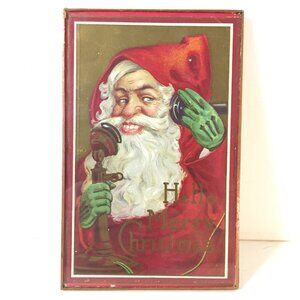 1913 Postcard Santa Christmas On Phone Series 213C Postmark Salem N.Y. In Glass
